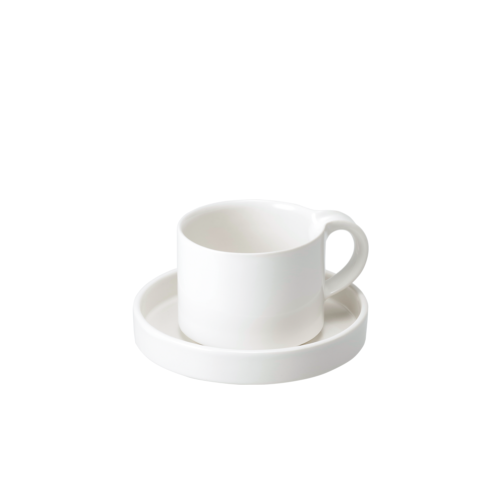 Moderato Short Mug with Saucer, White